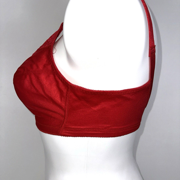 Vintage Vassarette Size 40C Bra Red Nylon Lace Unlined Wire Free USA Made - Picture 7 of 10